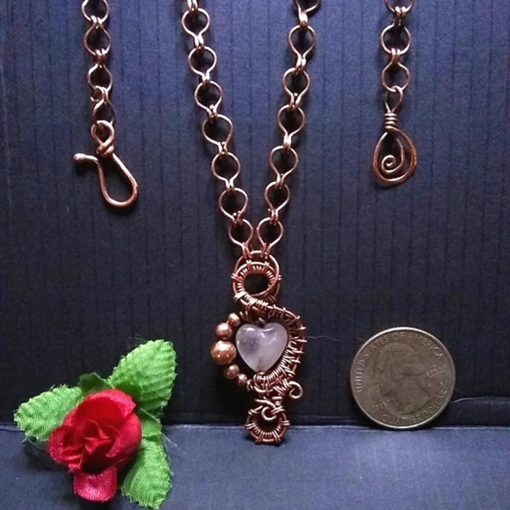 Handcrafted Rose Quartz Heart Necklace OOAK
